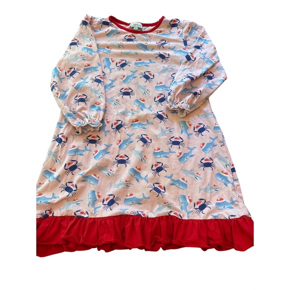 Busy Bee Smocked Other - Busy Bee Smocked Girls Pink Christmas Nautical Shark‎ Whale Nightgown Size 7